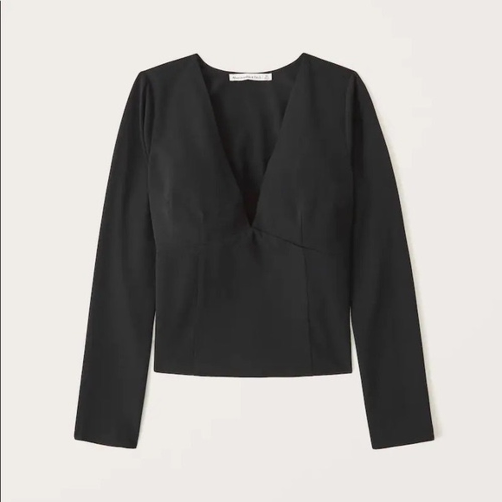 NWT Abercrombie Long-Sleeve Deep-V Top Black (XXS)